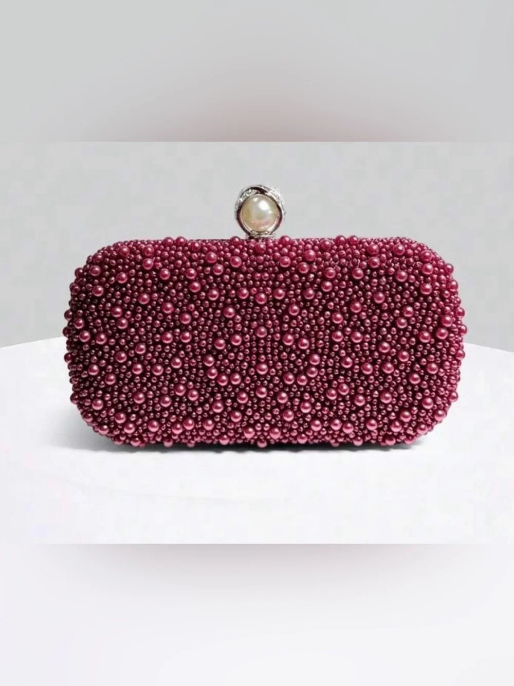 Pearl & Crystal Embellished Clutch Burgundy